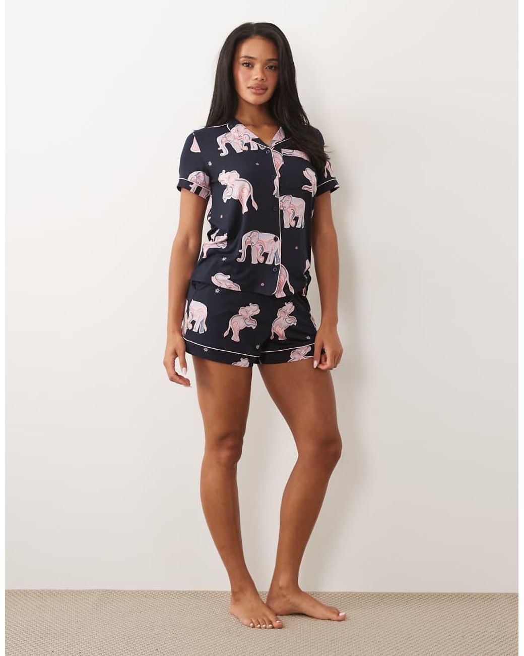 Chelsea Peers Blue Revere Top And Shorts Set With Elephant Print