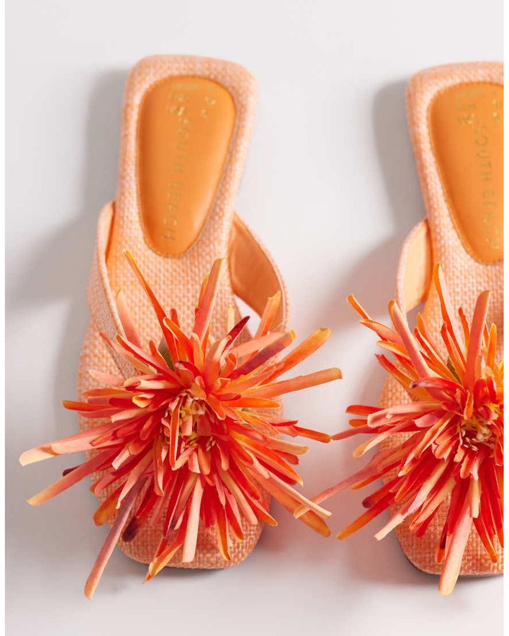 South Beach Orange Thongs With Flower Detail