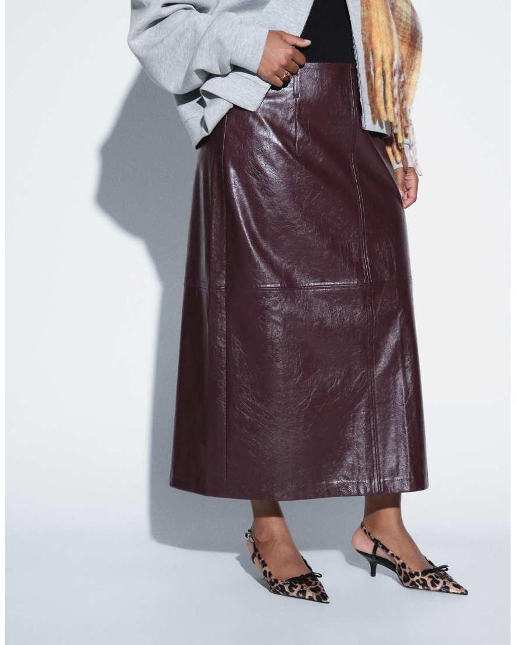 ASOS Red Curve Tailo Clean Waistband Faux Leather Pencil Skirt