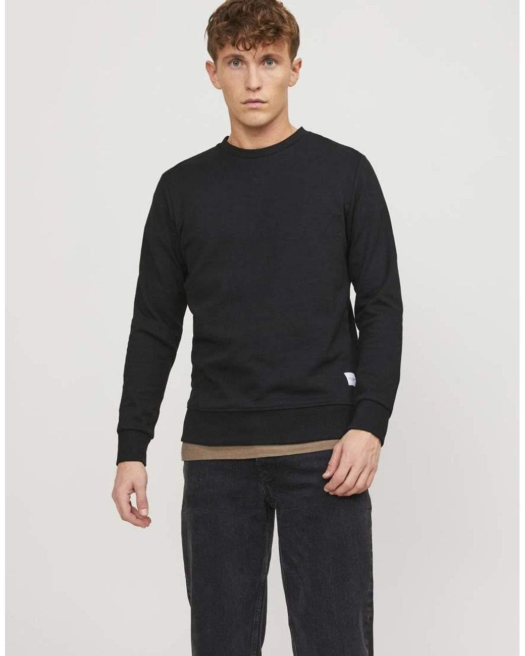Jack & Jones Black Basic Standard Fit Crew Neck Sweatshirt for men