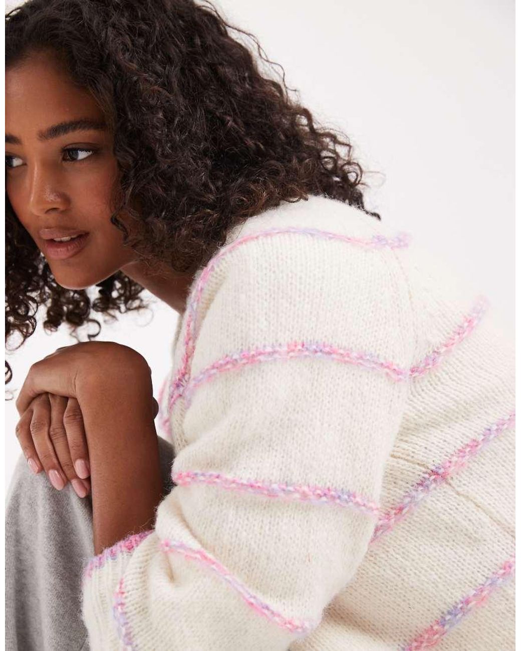 Pieces White Knitted Jumper With Pastel Stripe Detail