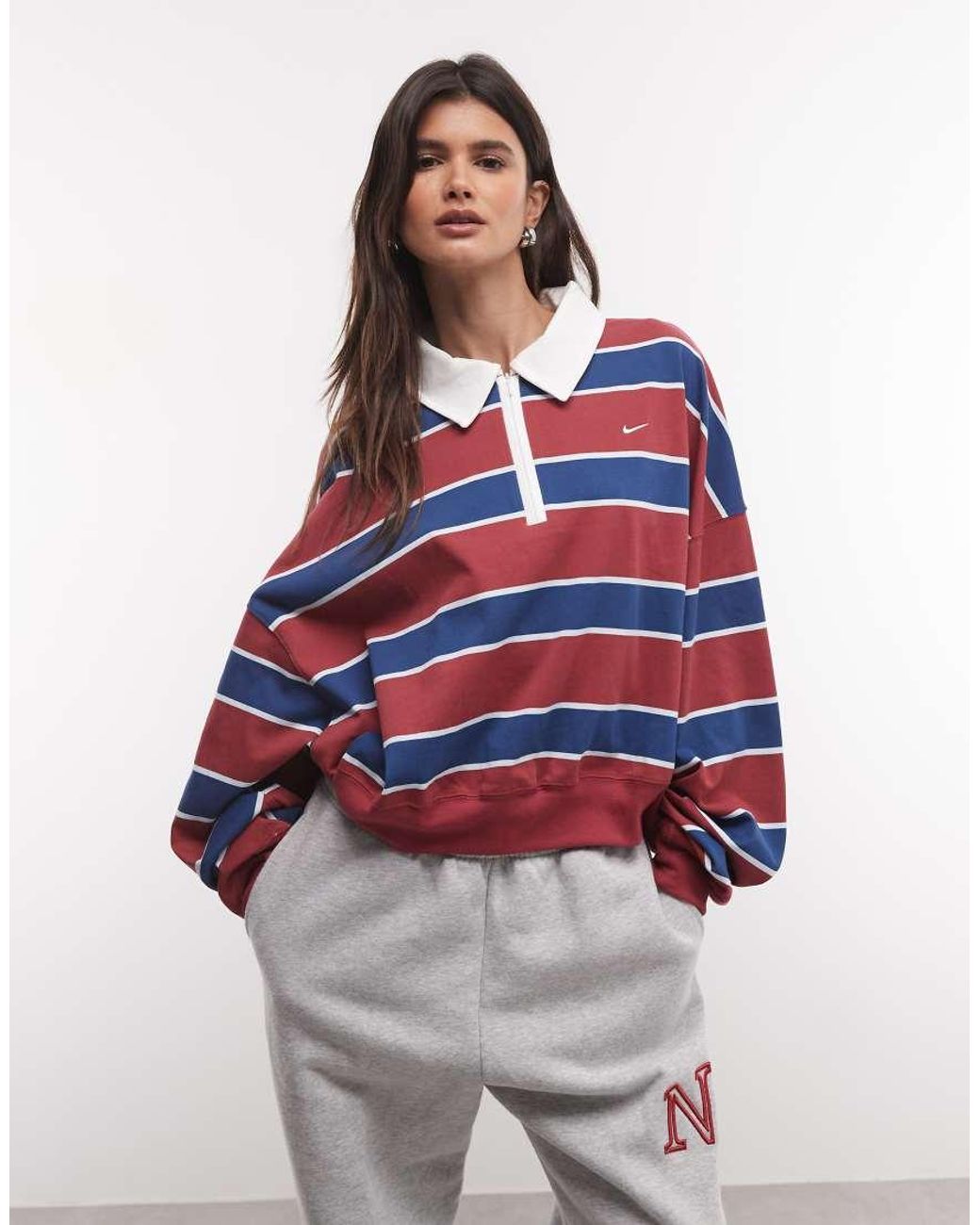 Nike Red Long Sleeve Striped Polo Top
