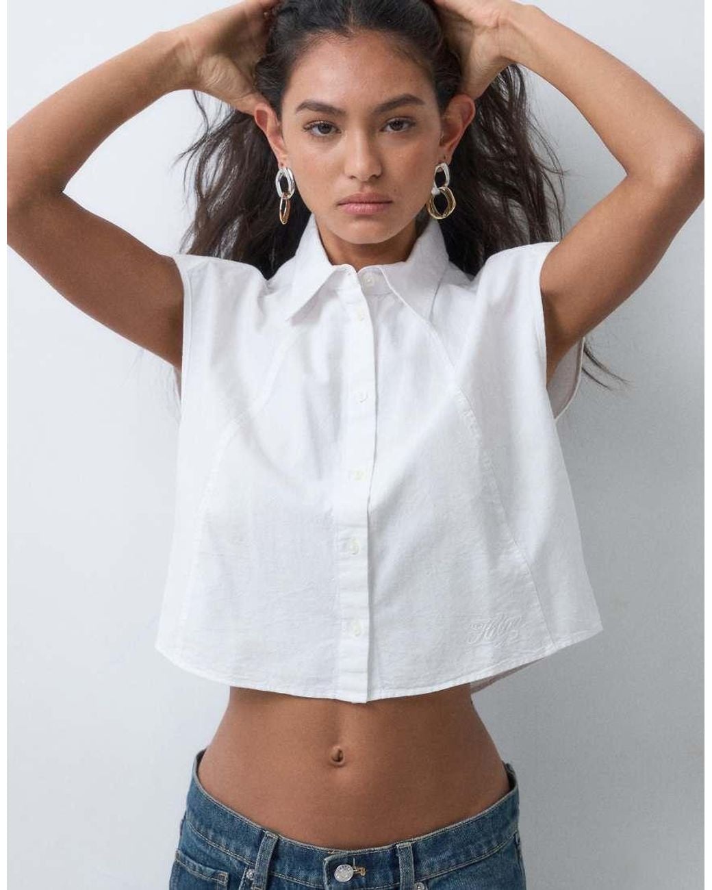 HUGO White Estate Cropped Sleeveless Shirt
