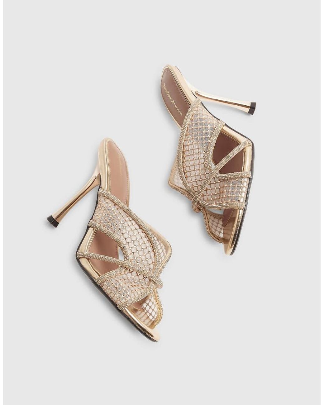 River Island Natural Diamante Mesh Heeled Mules