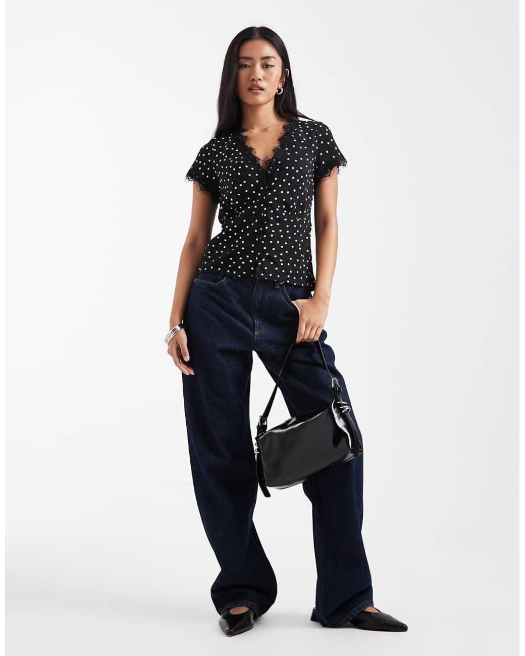 ASOS Black Lace Trim Tea Blouse