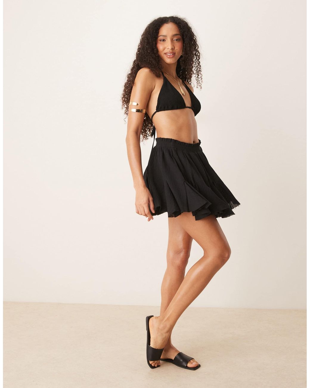 ASOS Black Godet Pleated Beach Mini Skirt