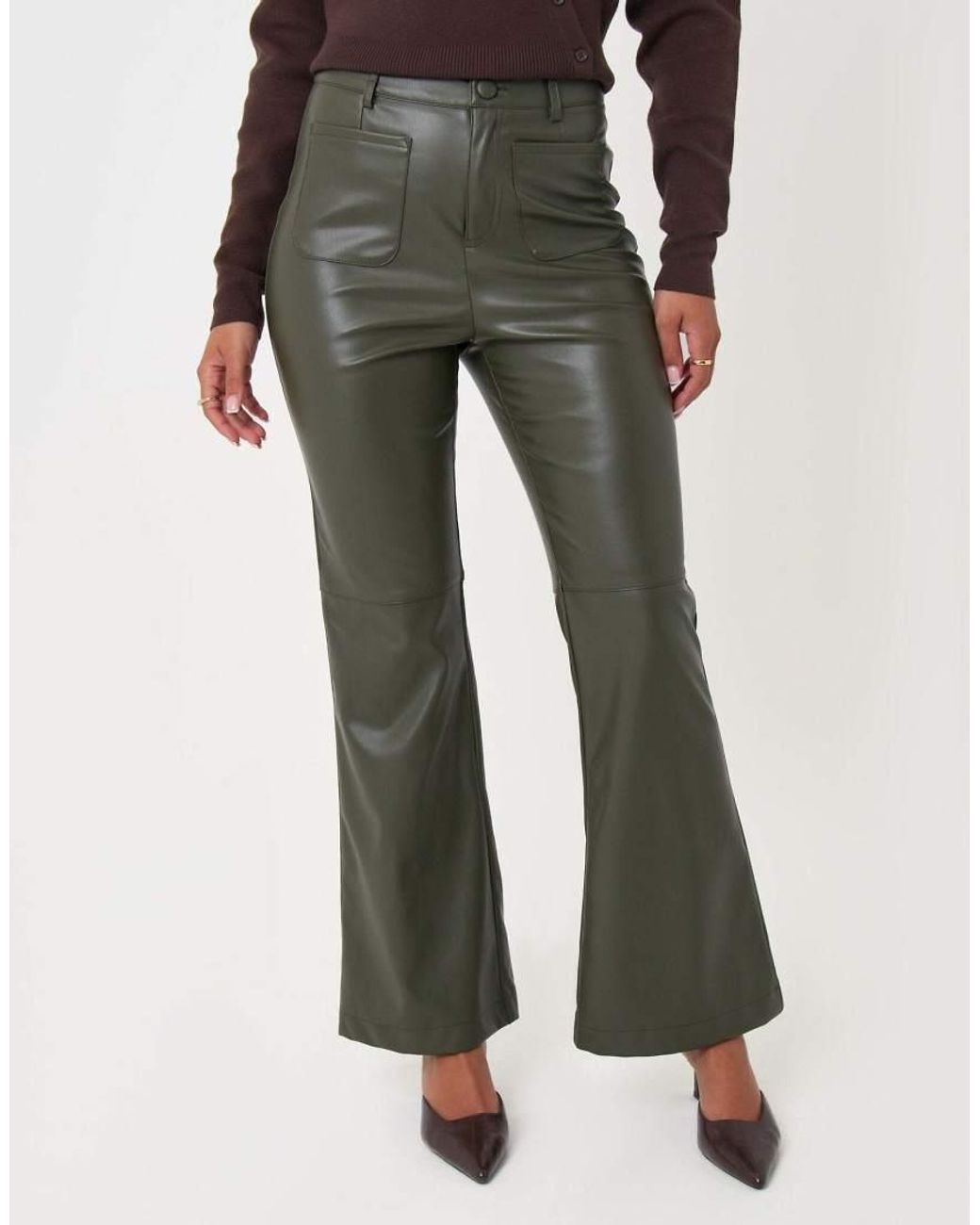 Threadbare Green Faux Leather Flared Trousers