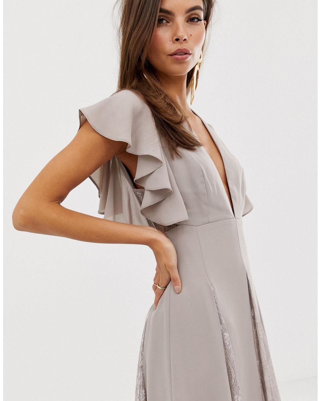 midi dress with lace godet panels