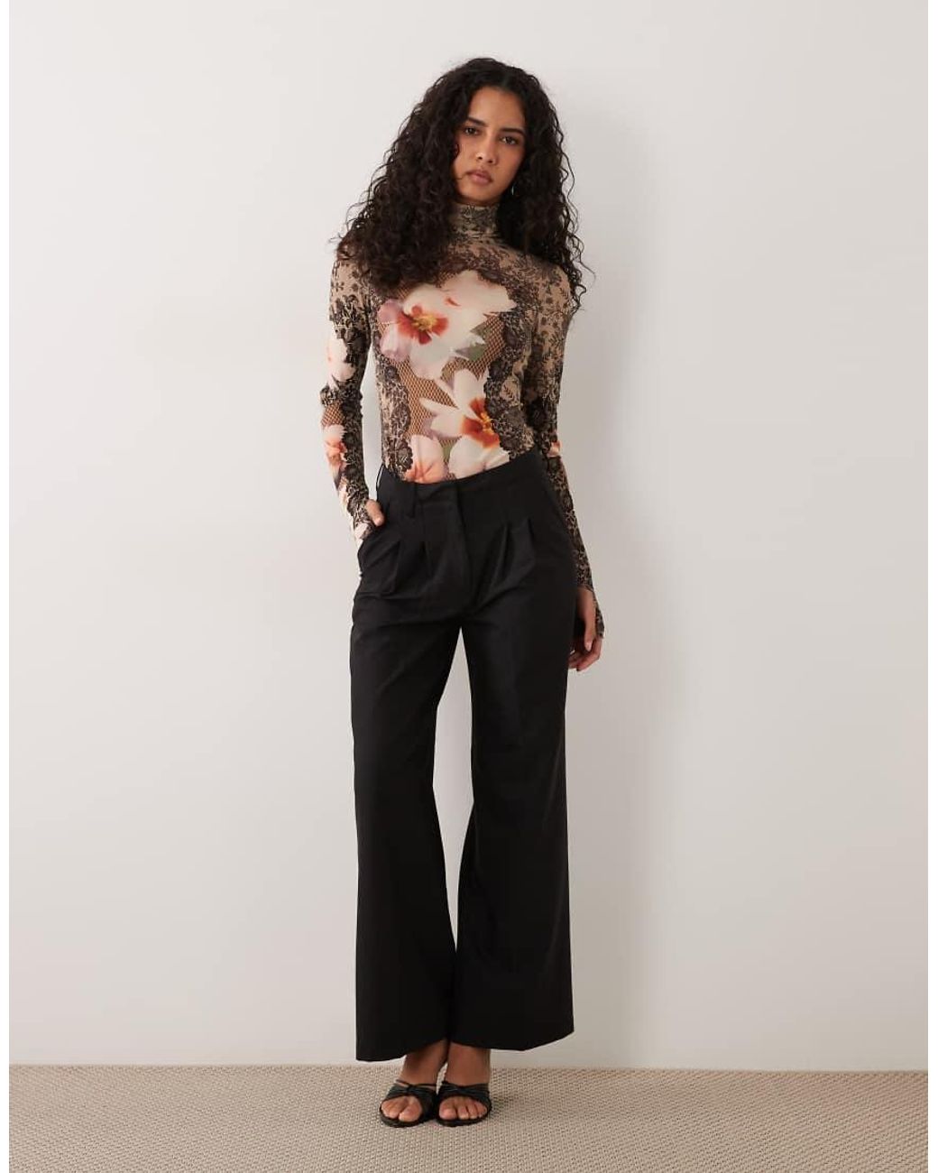 AFRM Black Zadie Mesh High Neck Long Sleeve Top