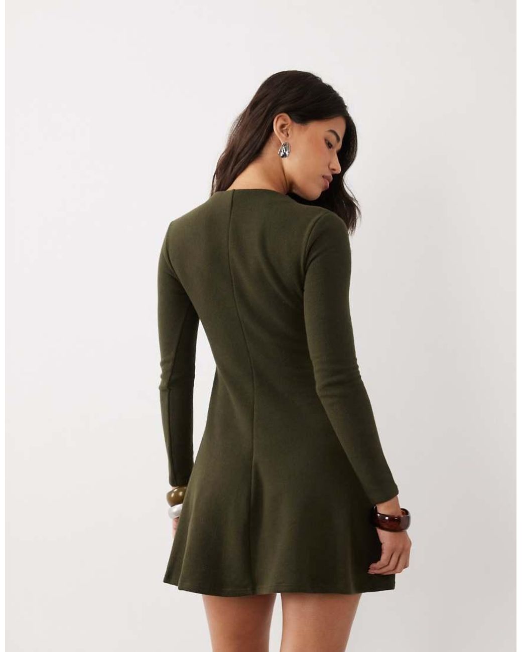 ASOS Green Supersoft Grown On Neck Long Sleeve Mini Dress