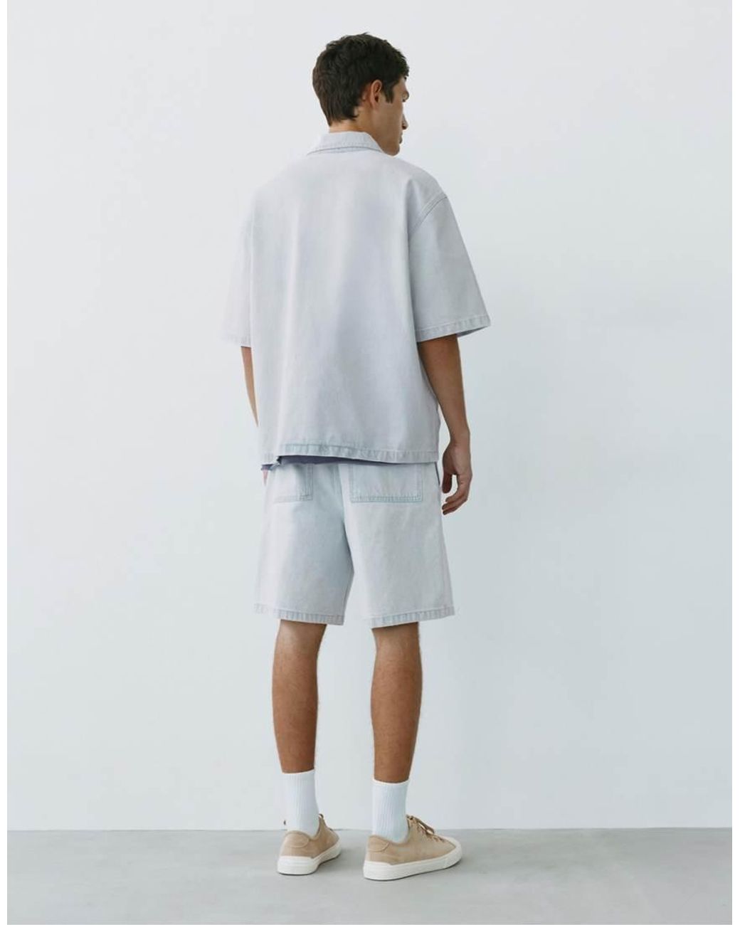 Pull&Bear Blue Relaxed Denim Bermuda Shorts for men