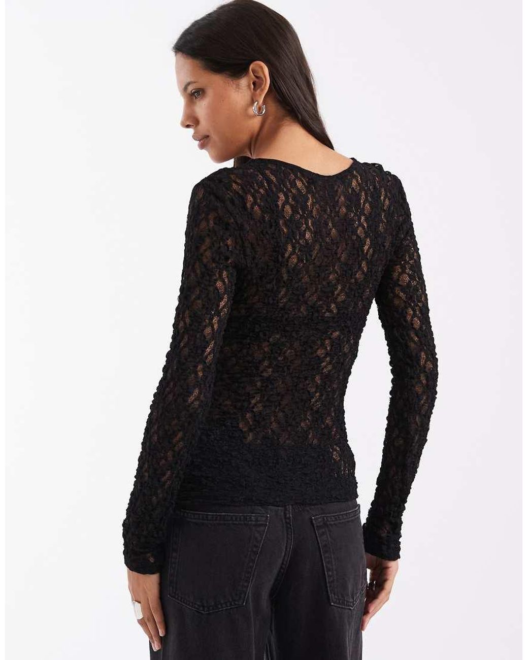 Pieces Black Long Sleeve Lace Top