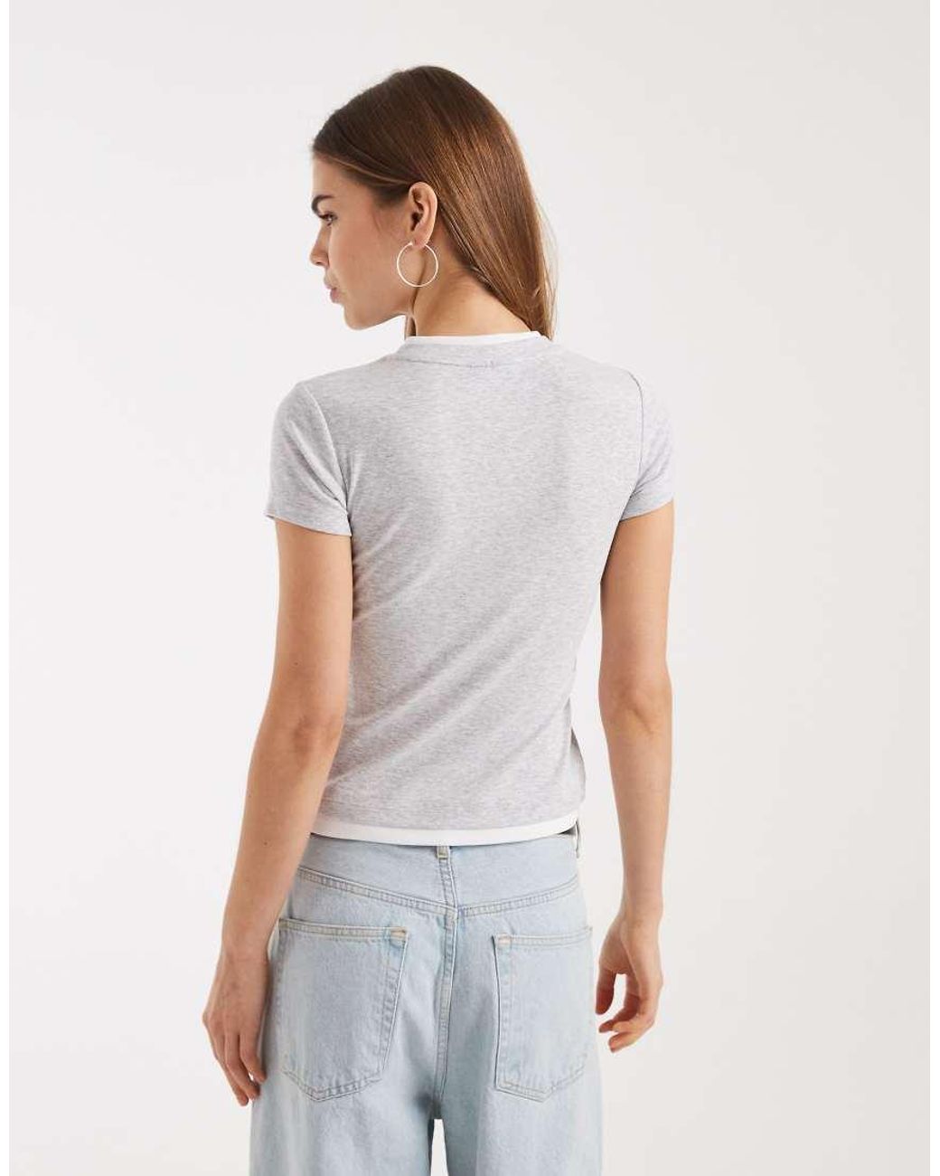 ASOS Gray Short Sleeve Double Layer Top With Buttons