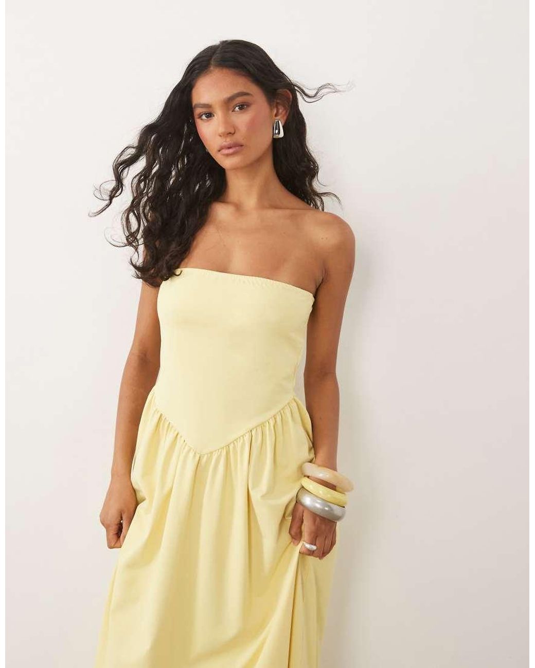 ASOS Natural Bandeau Dropped Hem Midi Dress