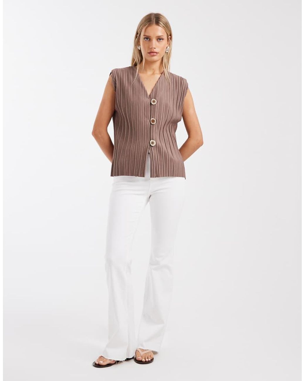 River Island Natural Plisse Waistcoat