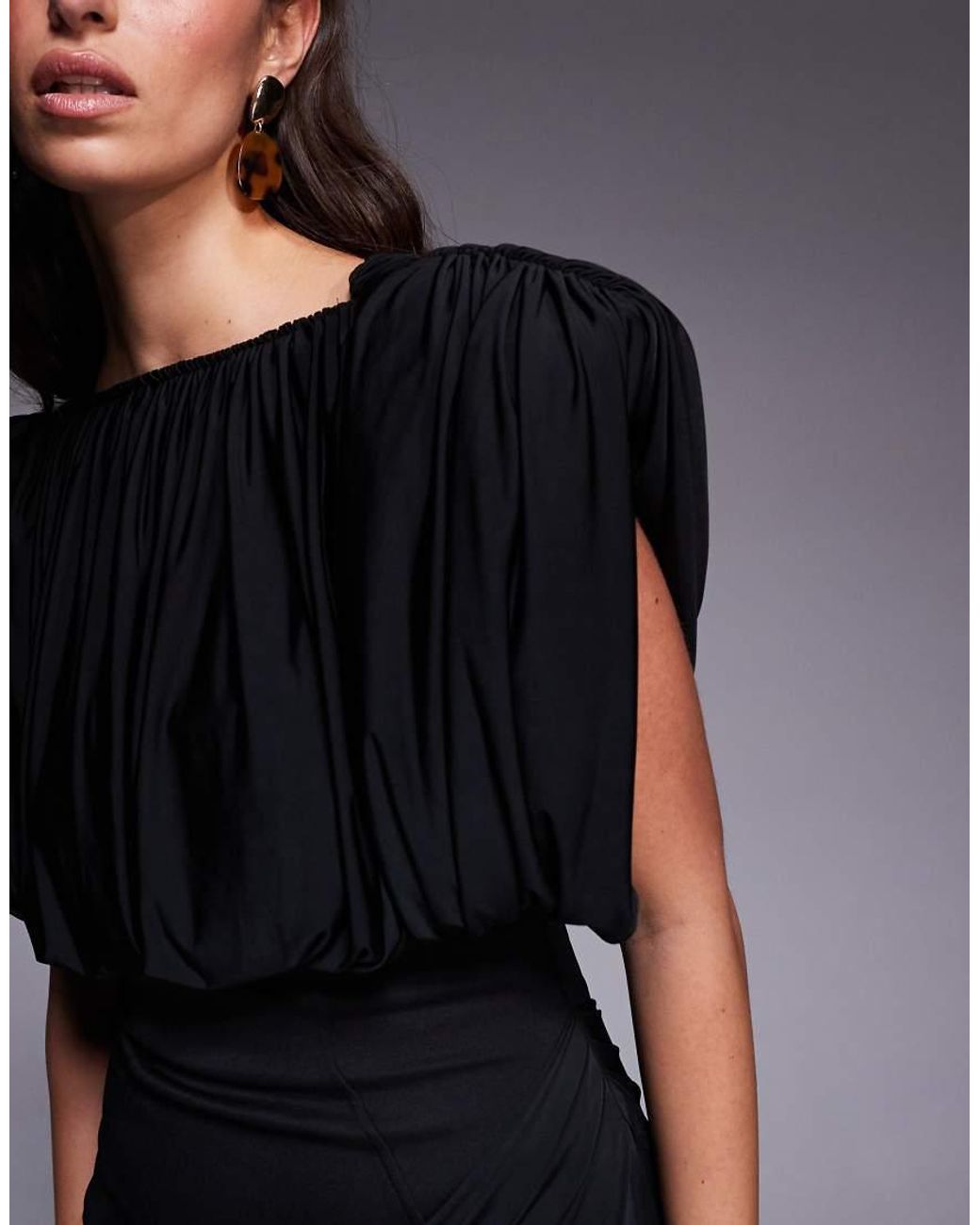 ASOS Black Structured Shoulder Maxi Dress With Exposed Corset