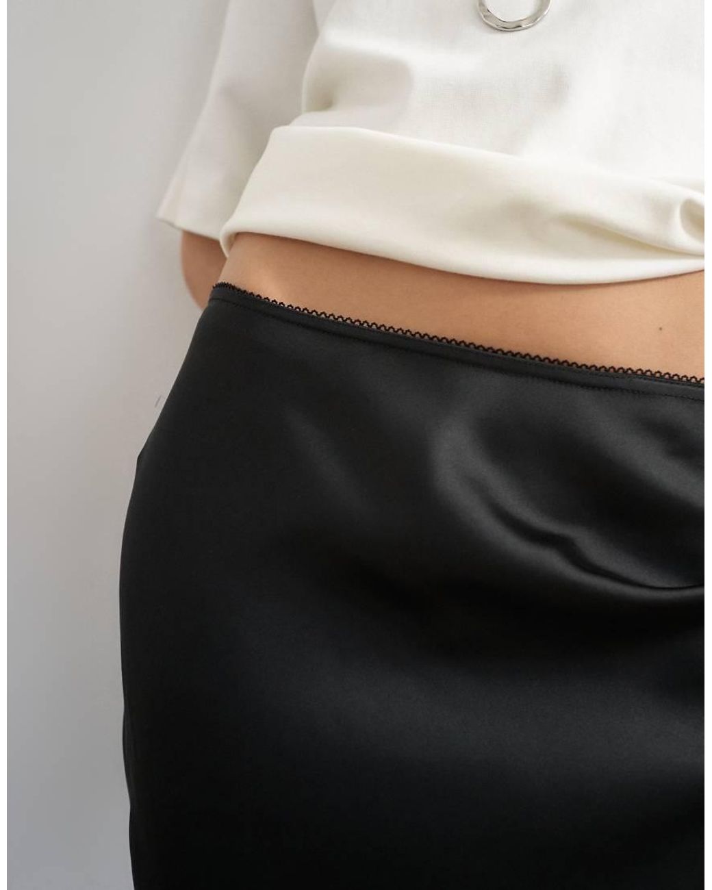 TOPSHOP White Lace Insert Awkward Length Midi Skirt