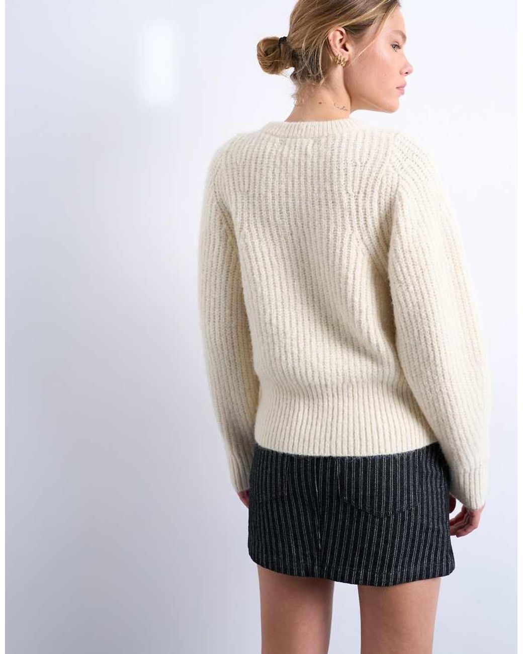 TOPSHOP White Knitted Rounded Sleeve Jumper