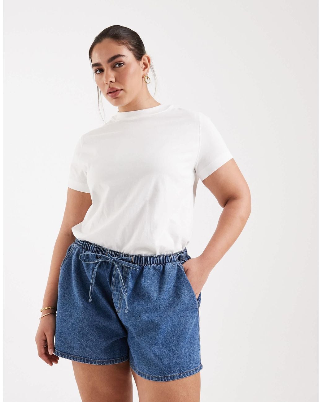 Short Sharp Pull ASOS Asos Design Curve Denim Pull On Short in Blue | Lyst
