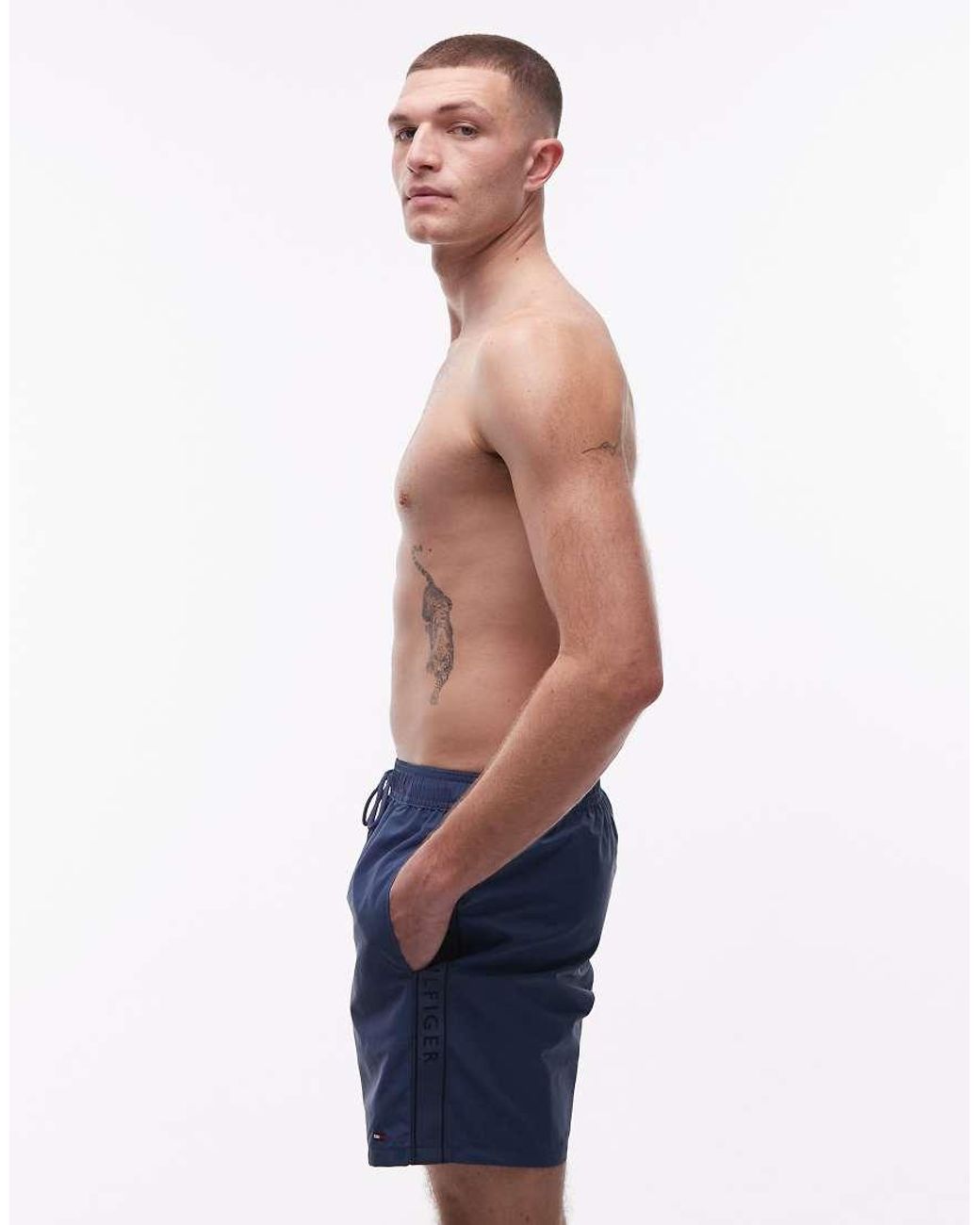 Tommy Hilfiger Blue Drawstring Swim Shorts With Side Logo Tape for men