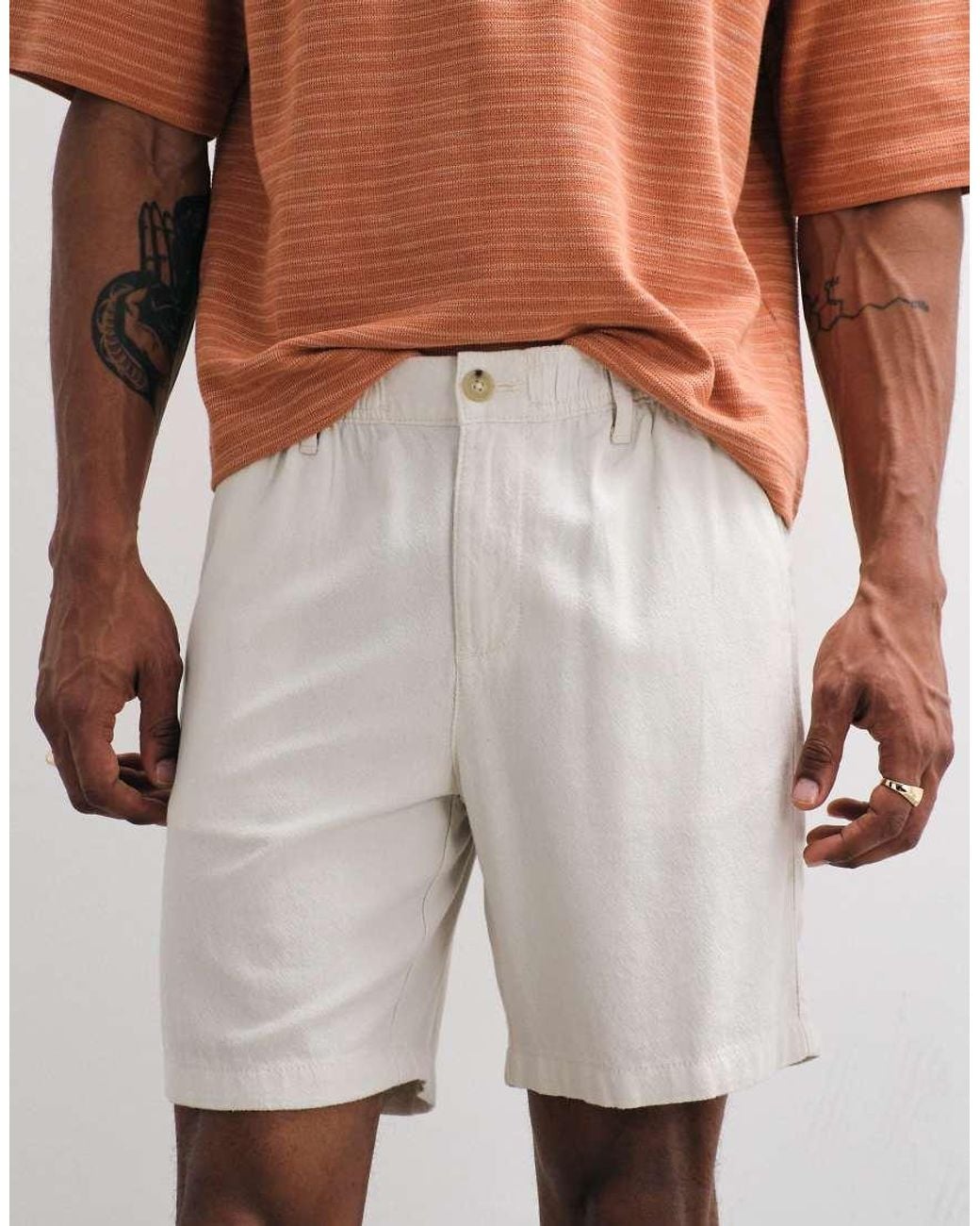 ASOS Natural Slim Linen Blend Shorts for men