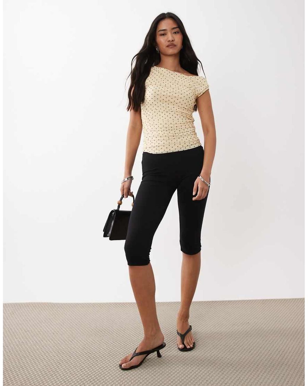 JJXX Brown Ruched Sheer Mesh Top