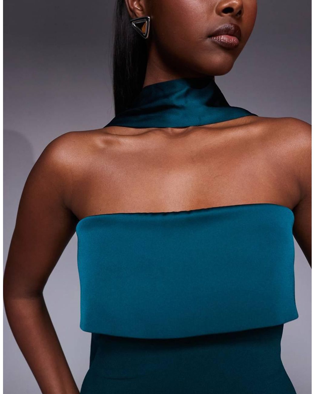 Forever New Blue Strapless Fishtail Maxi With Neck Scarf