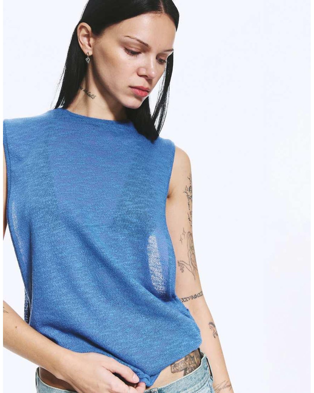 Weekday Blue Dropped Armhole Tank