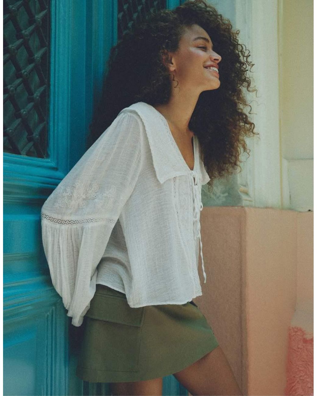 Pull&Bear Green Lace Trim Blouse