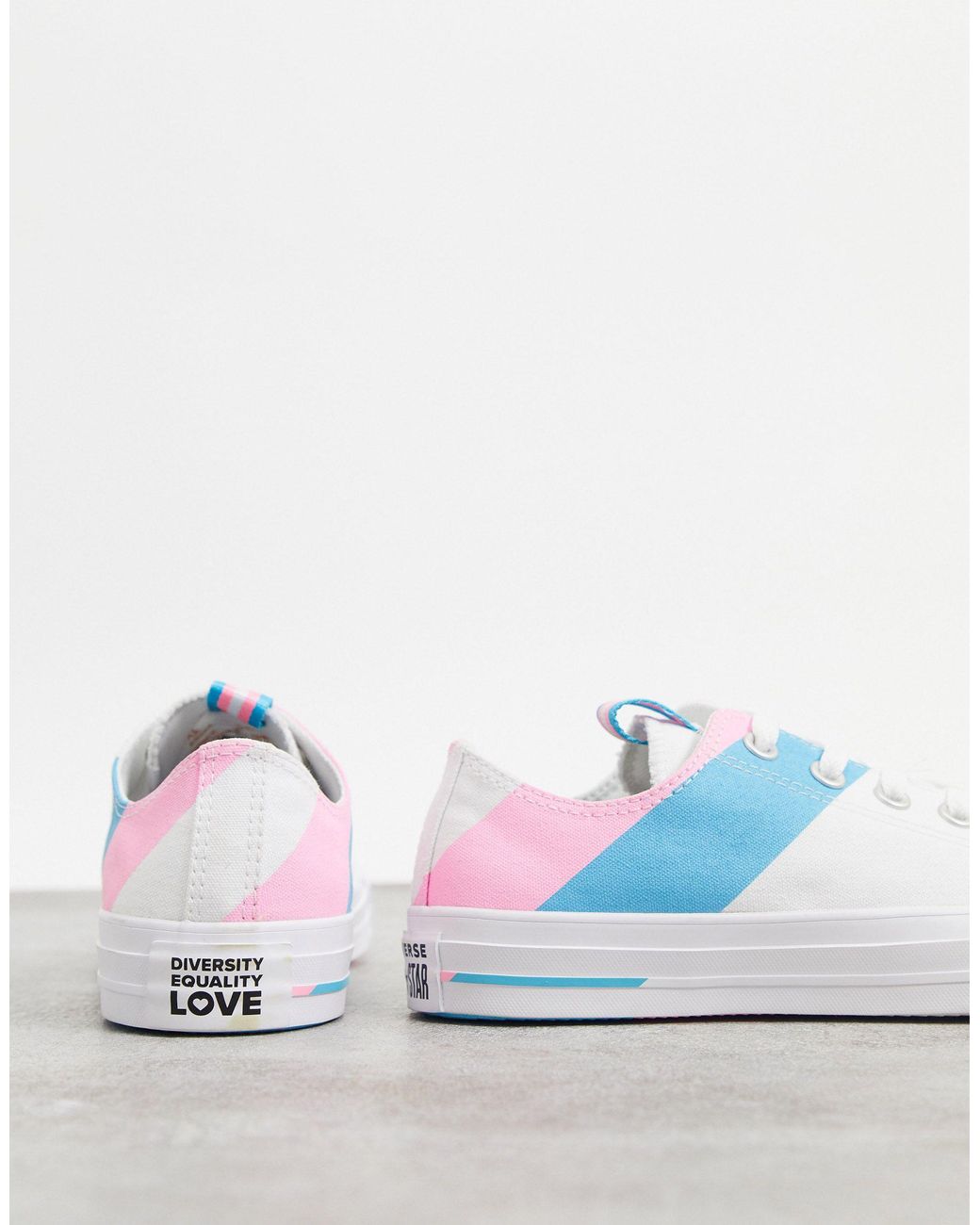 Converse Chuck Taylor All Star Ox White Pink And Blue Trans Flag Trainers |  Lyst