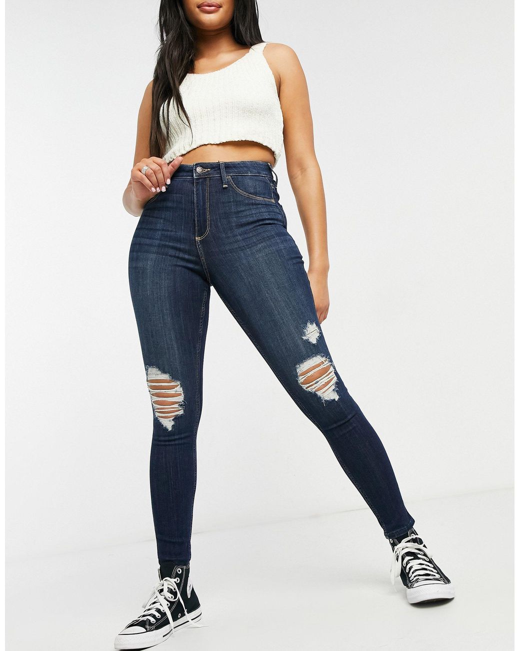 Hollister Curvy Fit Mom Jeans With Ripped Knees in Blue | Lyst