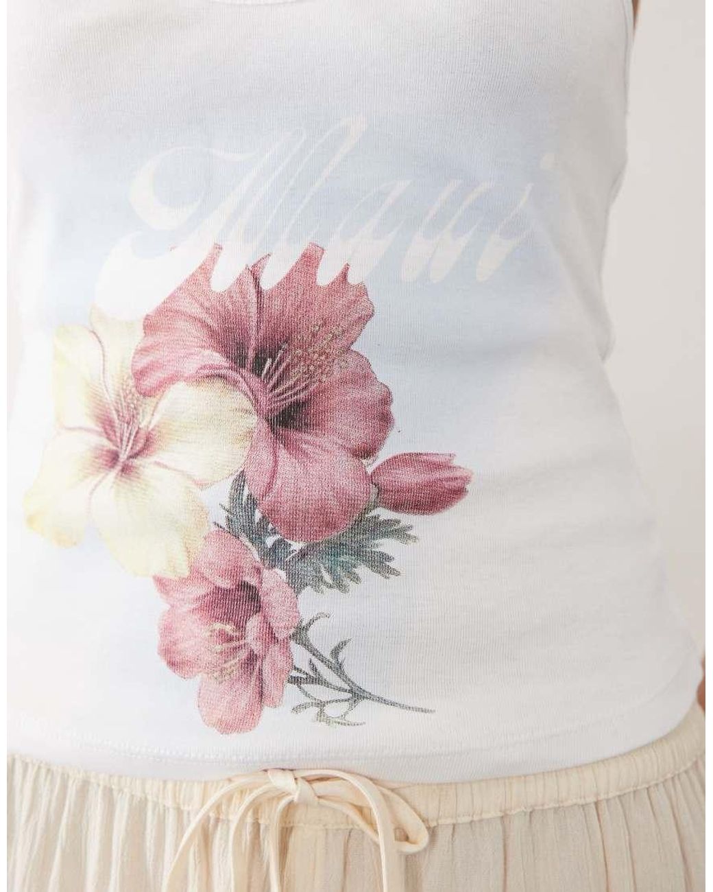 ASOS White Ribbed Halterneck Vest With Maui Flower Graphic