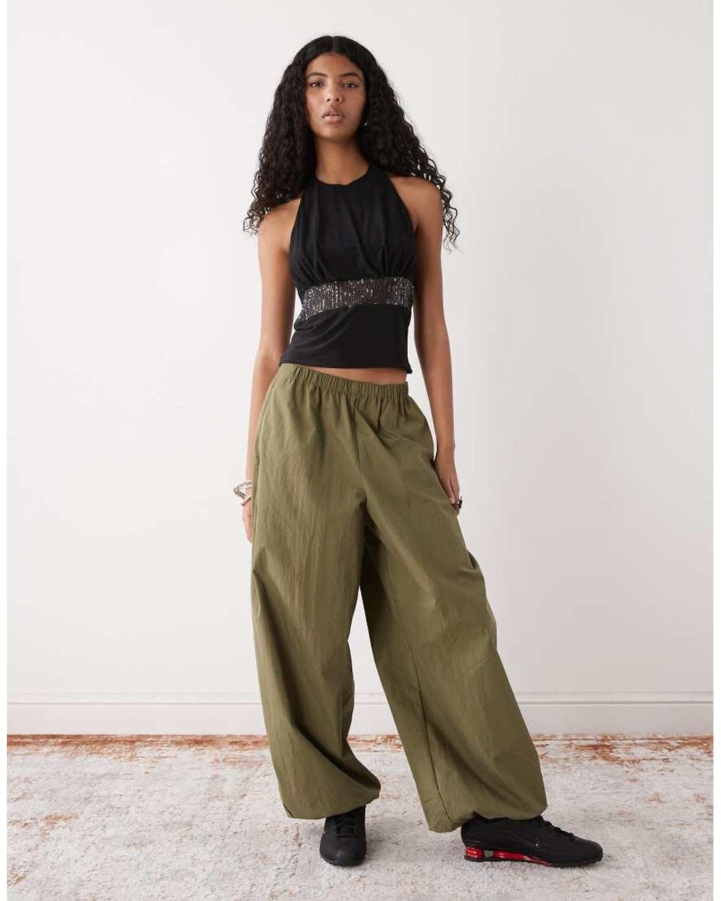 Collusion Black Cowl Halter Neck Top With Sequined Waist