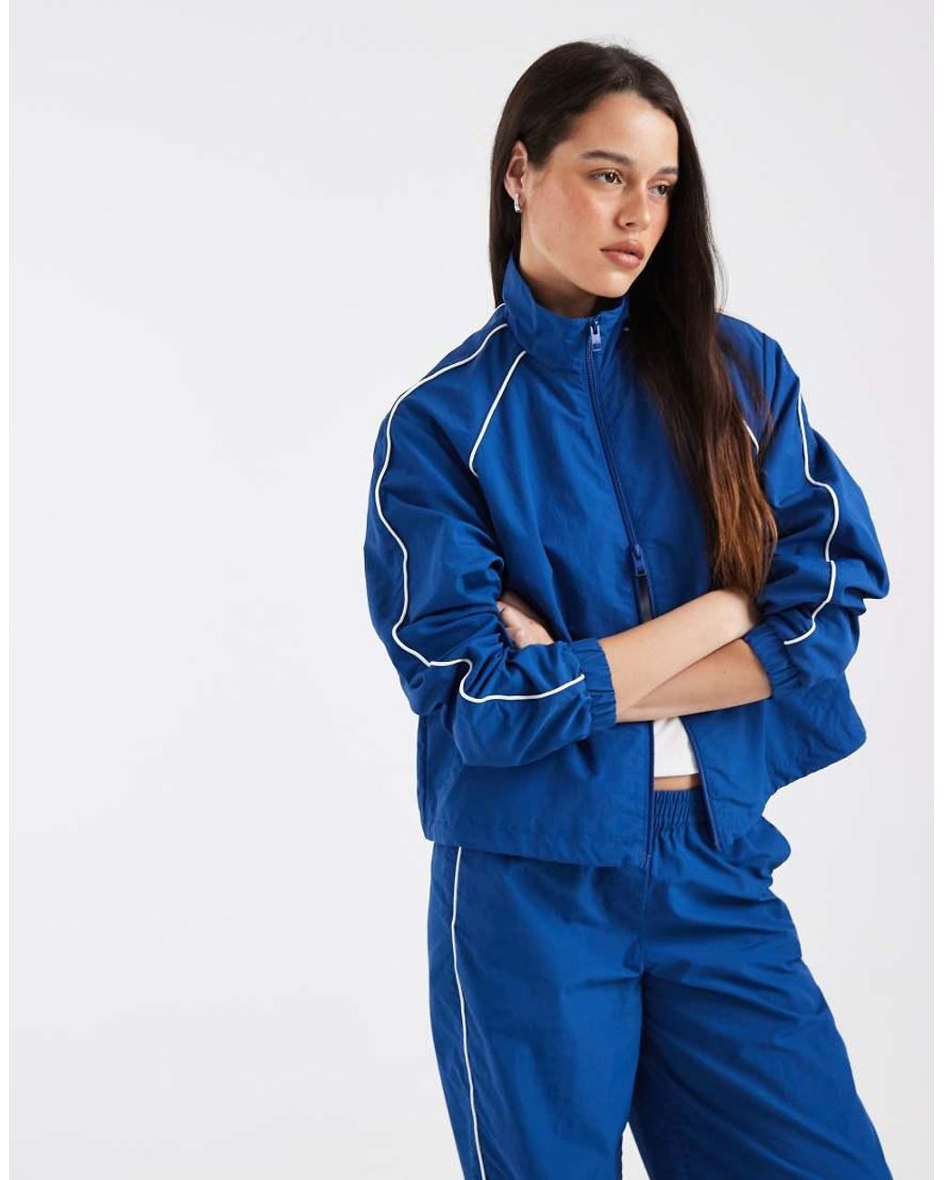 JJXX Blue Funnel Neck Track Jacket With Contrast Piping