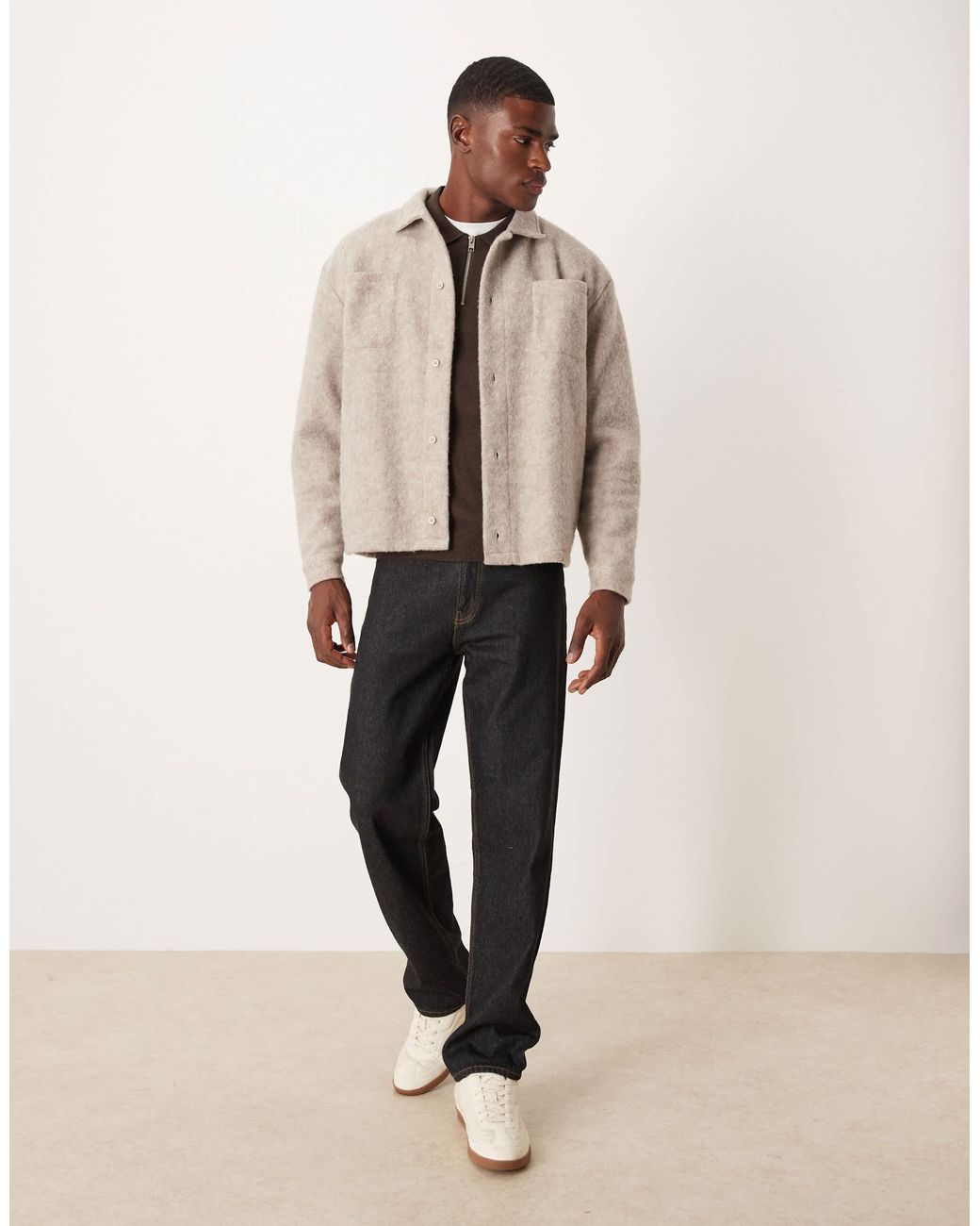ASOS Natural Relaxed Jacket With Wool Look for men
