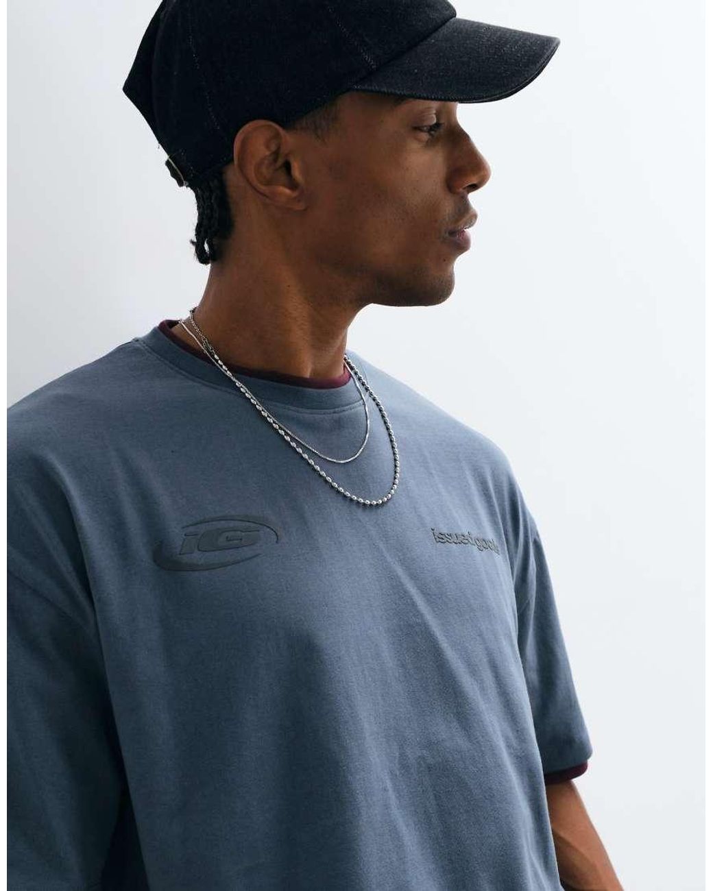 ASOS Blue Oversized Boxy Double Layer T Shirt With High Build Graphic for men