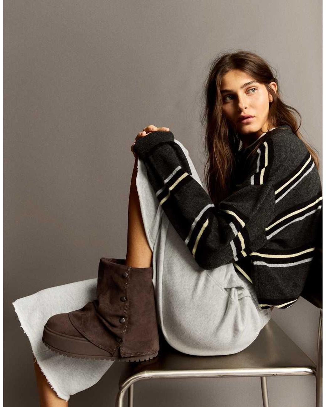 Bershka Brown Fur-lined Trouser Ankle Boots