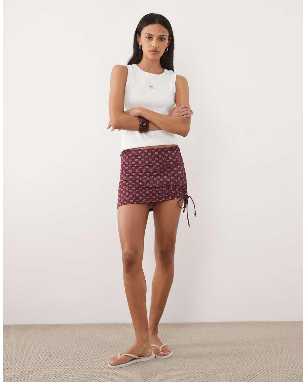 Mango Red Teen Ruched Side Mini Skirt