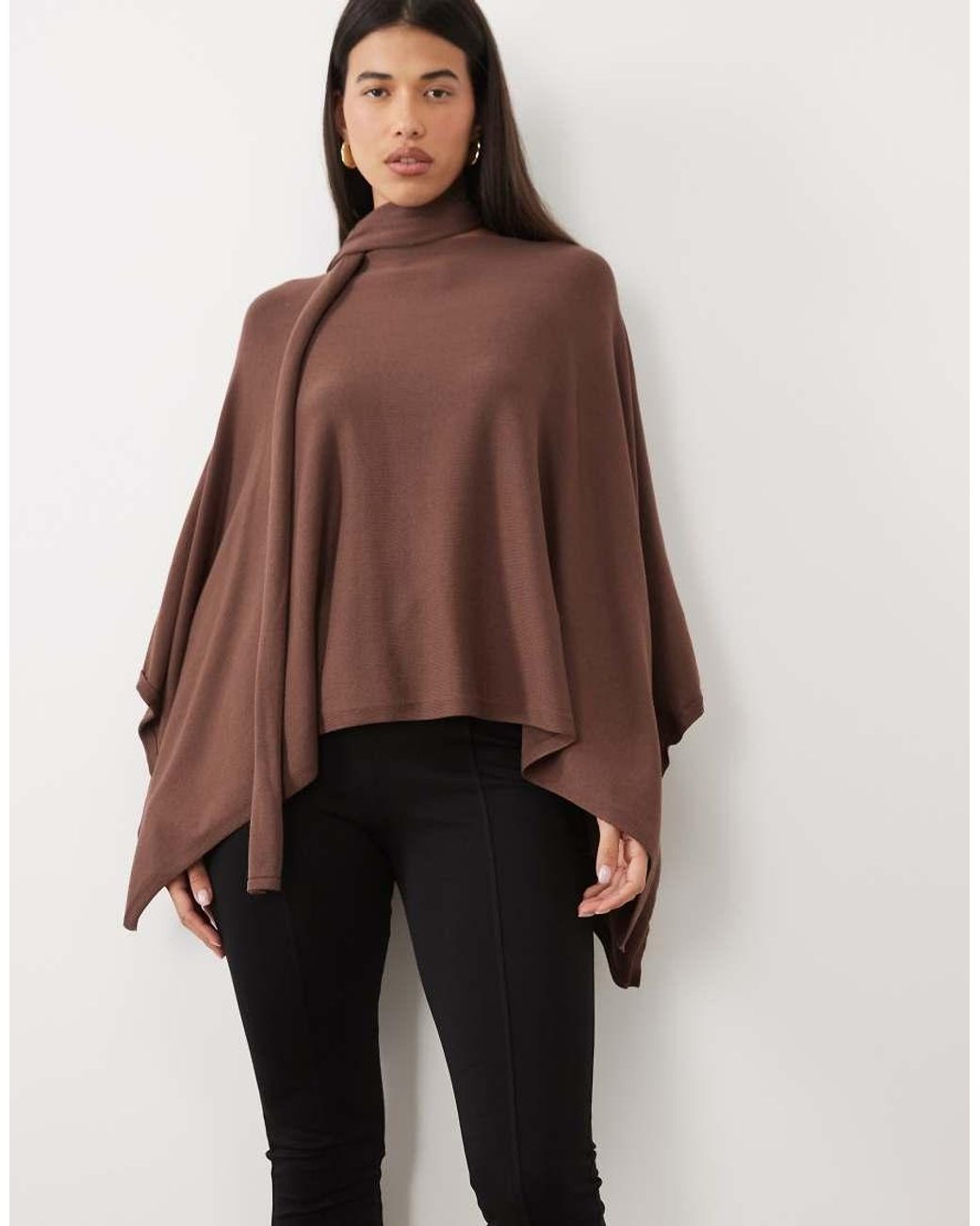 Pretty Lavish Brown Light Knit Scarf Cape Jumper
