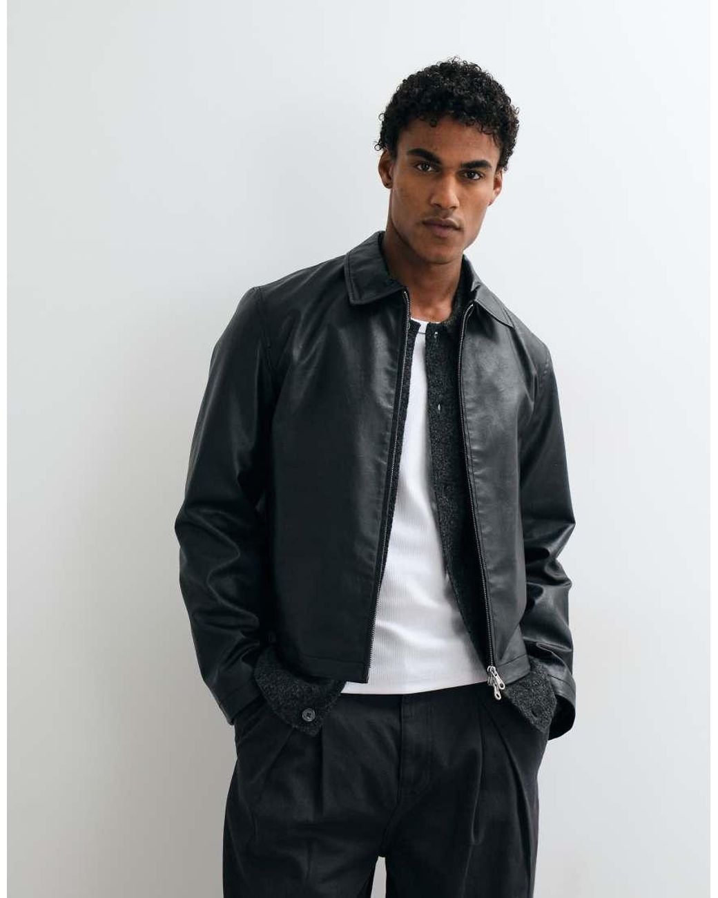 Jack & Jones Blue Boxy Pu Leather Jacket for men