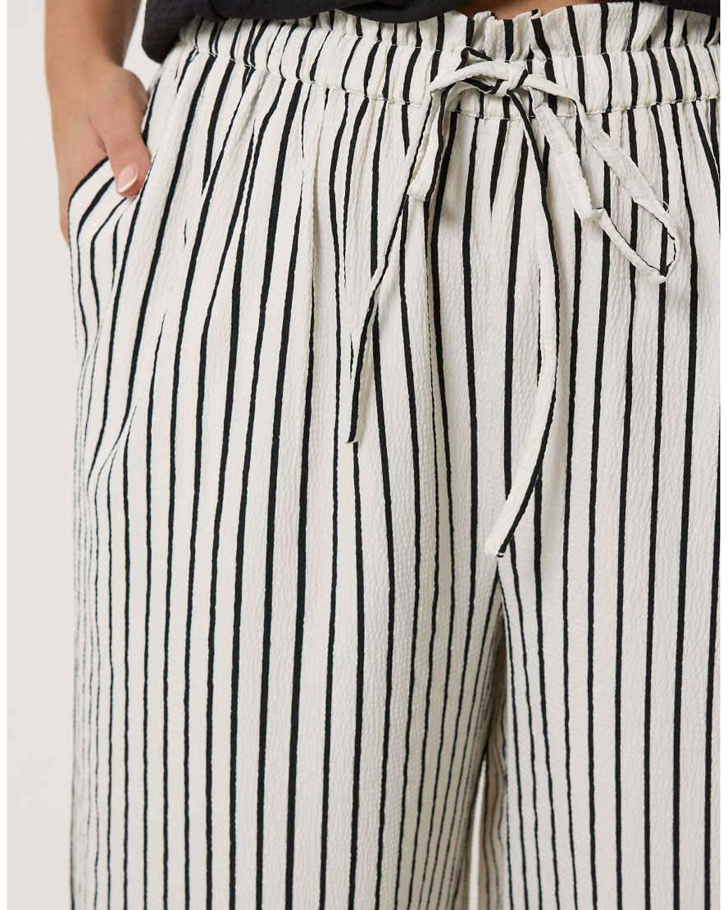 Yours Clothing White Stripe Paper Bag Waist Trousers