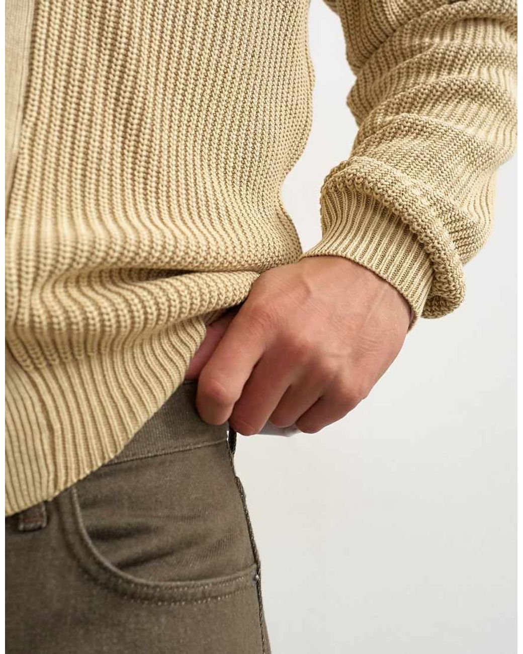 Topman Natural Relaxed Fit Acid Wash Knitted Zip Through Cardigan for men