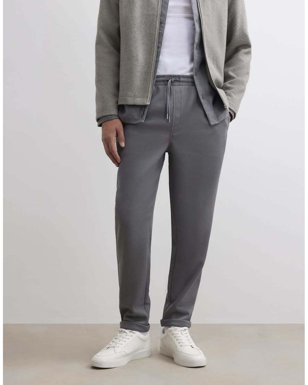 River Island Gray Slim Fit Turn Up Hem Joggers for men