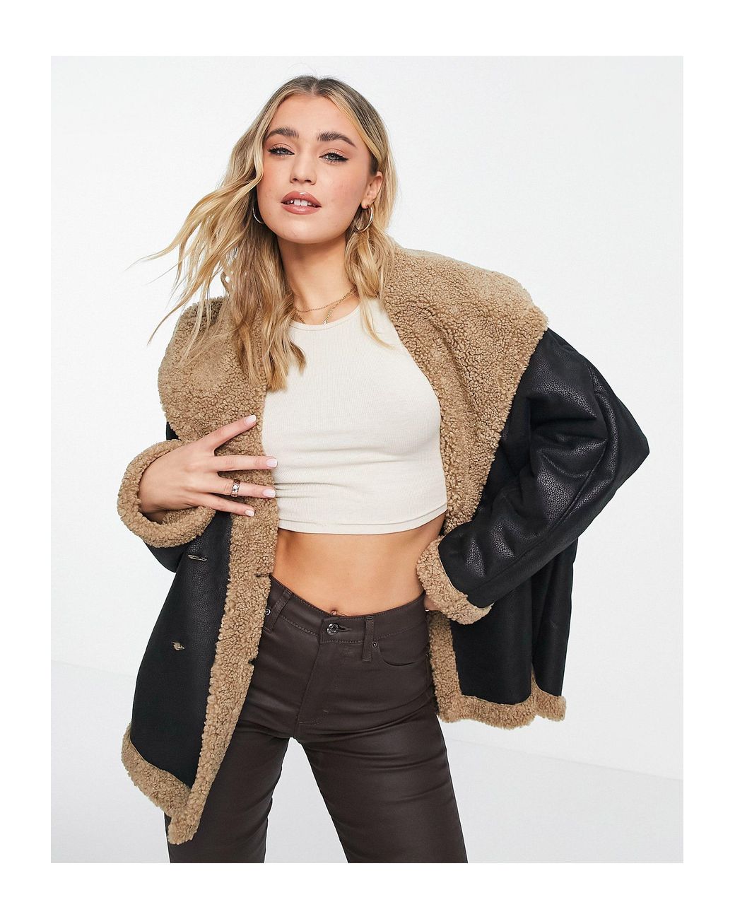 French connection annie faux shearling deals coat