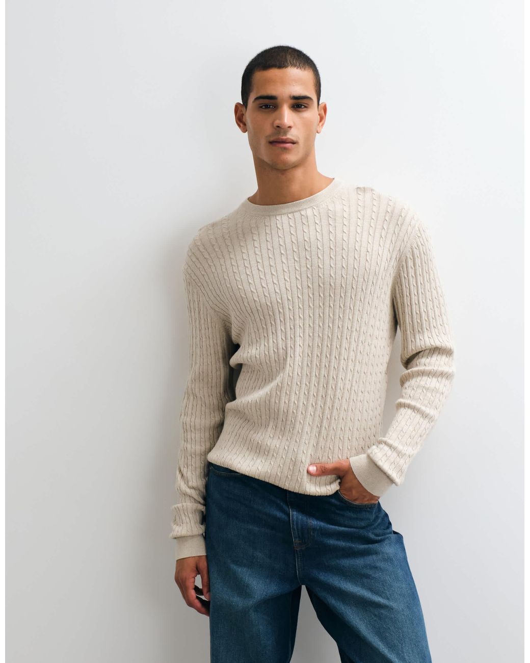 Jack & Jones Strickpullover mit zopfmuster in Natural für Herren