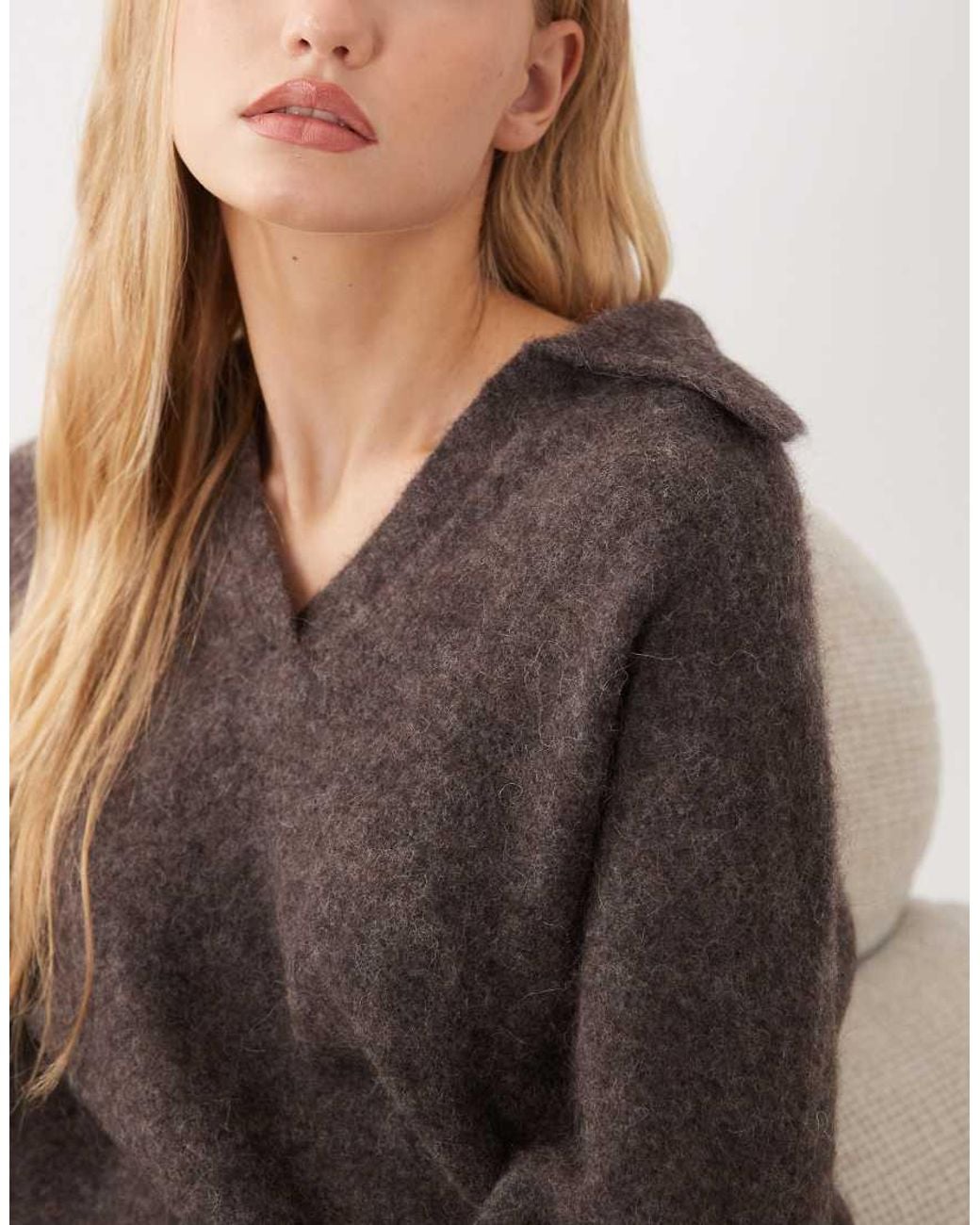 ARKET Brown Super Soft Alpaca Wool Blend Polo Jumper