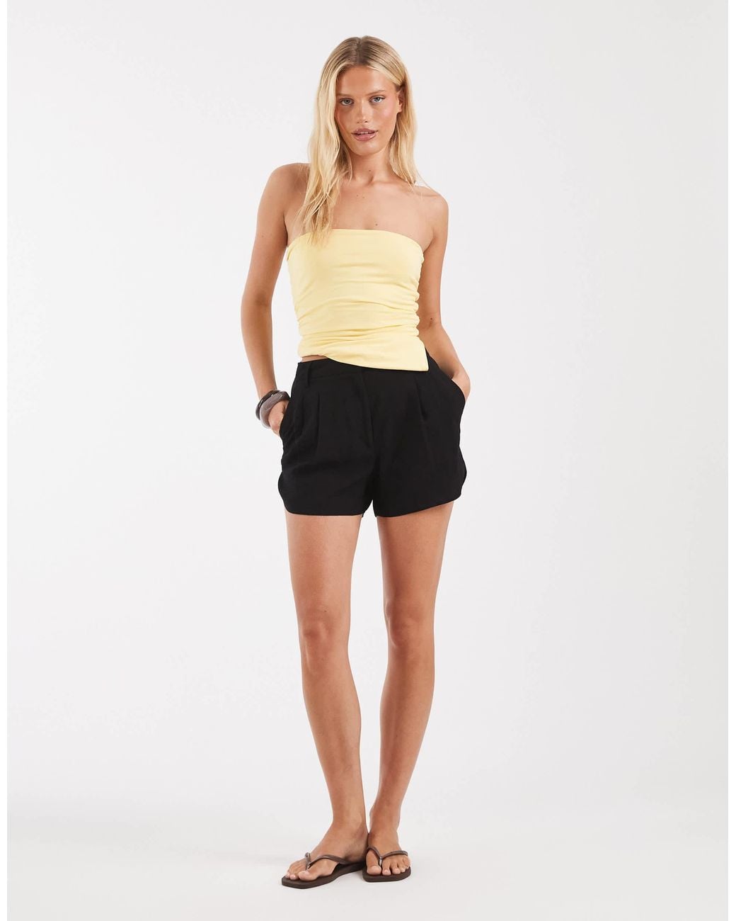 ASOS Black Tailored Linen Look Runner Short