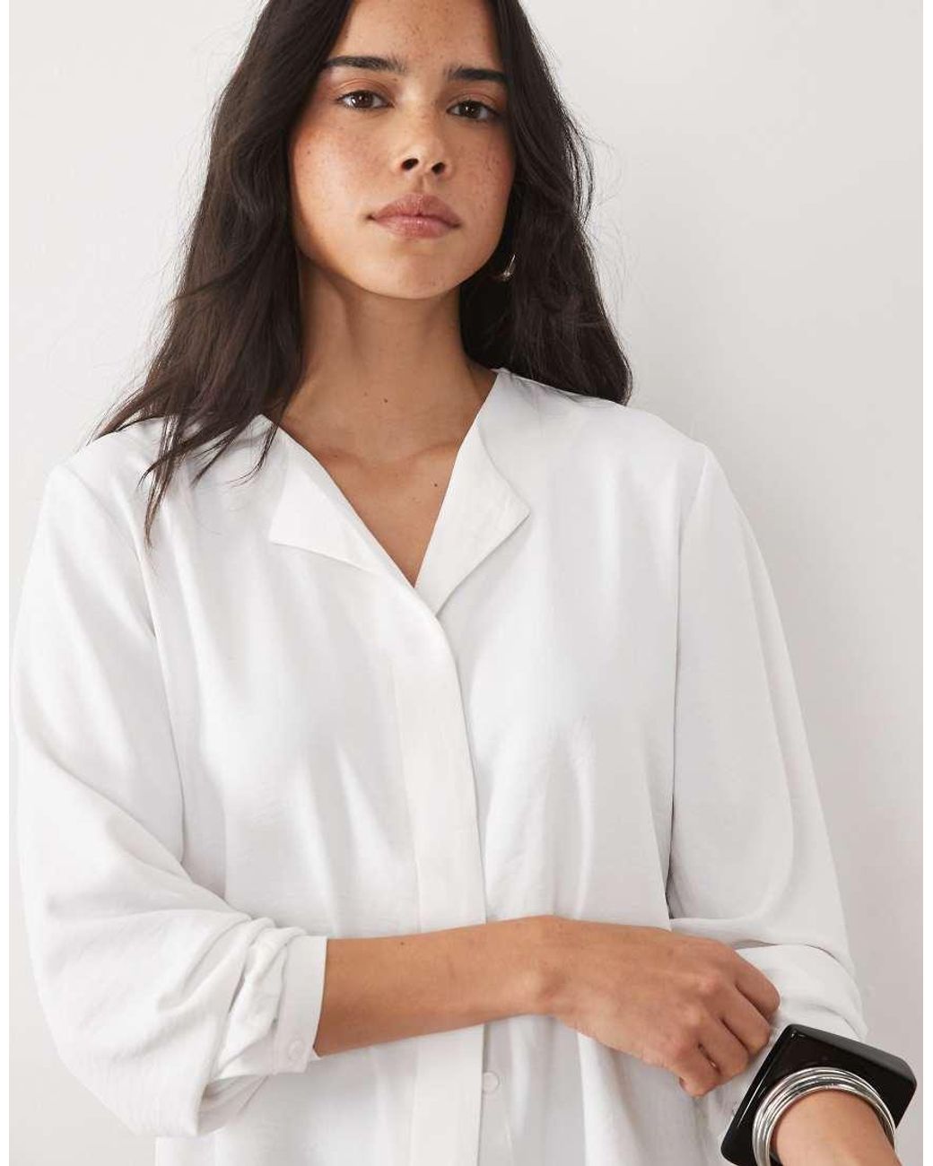 Jdy White V Neck Textured Shirt