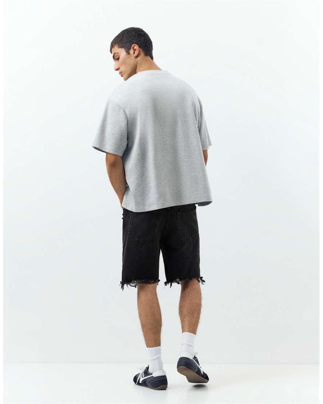 Pull&Bear Gray Straight-leg Denim Bermuda Shorts for men