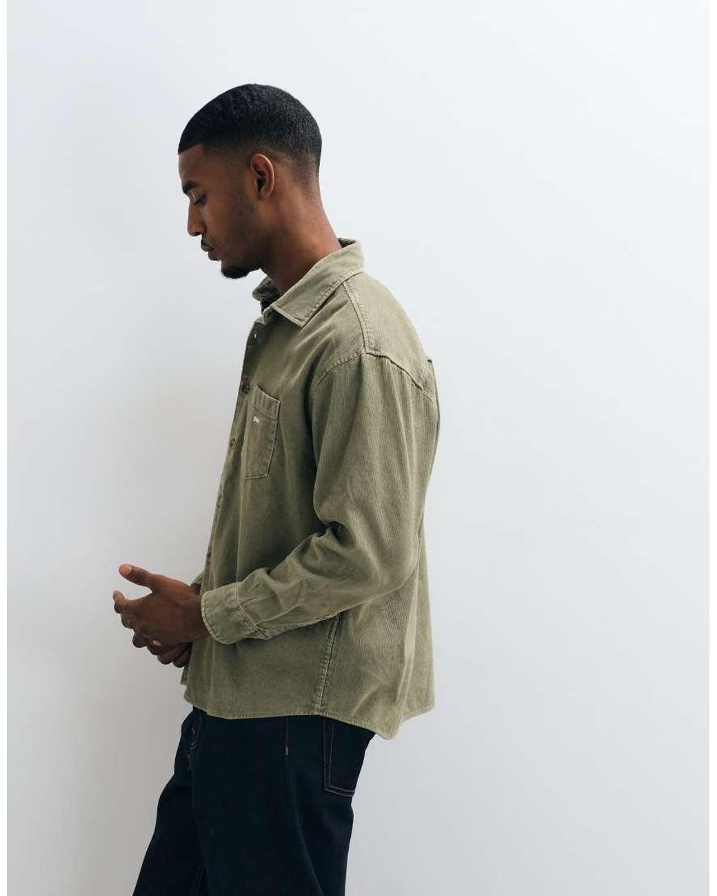 Obey Green Tommy Woven Corduroy Long Sleeve Shirt for men
